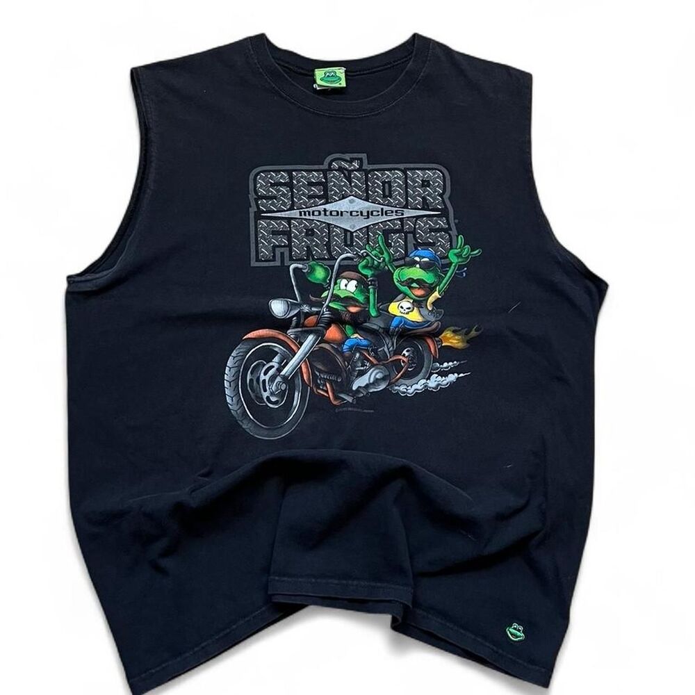 American-vintage Senor frogs biker Men's Black tank top